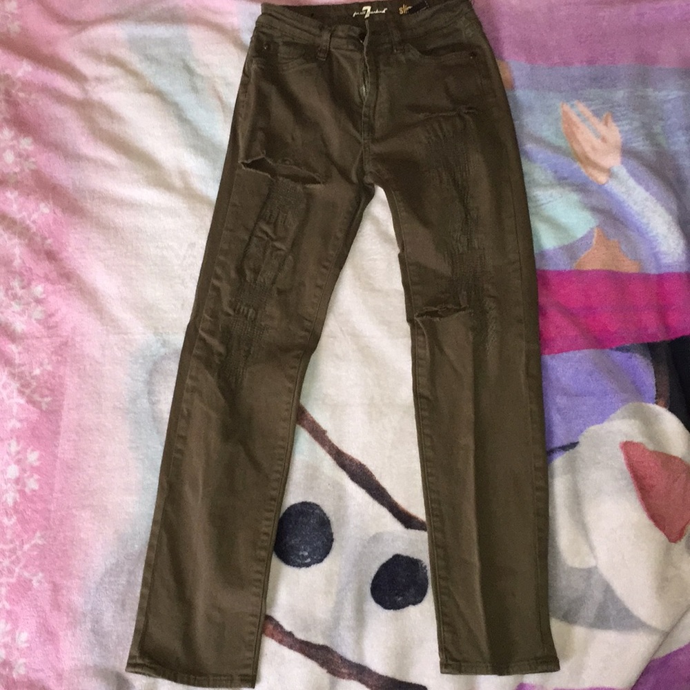 Green, slim pants
